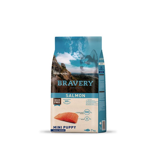 ברייברי מזון יבש לכלבים גורים מגזע קטן נטול דגנים סלמון באנר