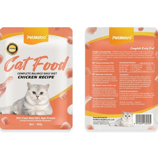 פט מטרו פאוץ׳ מזון טבעי לחתולים עוף טרי PetMetro באנר