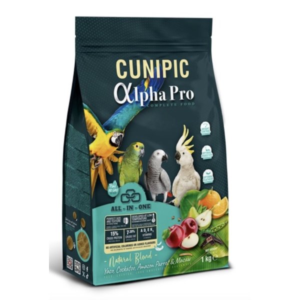 קוניפיק אלפא פרו מזון מלא וייחודי לתוכים גדולים CUNIPIC Alpha Pro באנר